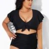 Black Flutter-Sleeve Elegant Swim Bikini Top -Meetcurve Shop b debk092001 1