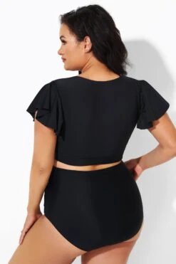 Black Flutter-Sleeve Elegant Swim Bikini Top 8 Black Flutter-Sleeve Elegant Swim Bikini Top -Meetcurve Shop b debk092001 4