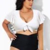 White Flutter-Sleeve Tie Detail Bikini Top -Meetcurve Shop b debk092002 11