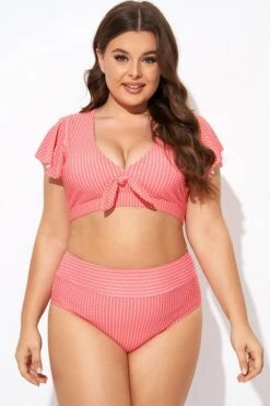Starfish Coral Dots Flutter Sleeve Swim Bikini Top -Meetcurve Shop b debk092003 3