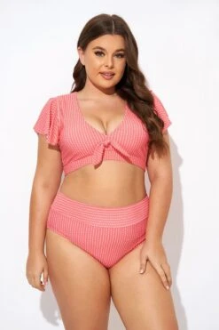 Starfish Coral Dots Flutter Sleeve Swim Bikini Top -Meetcurve Shop b debk092003 5