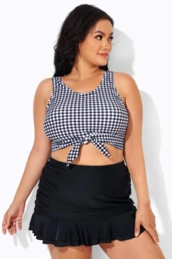 Meetcurve Shop 45 Black & White Gingham Knotted Crop Bikini Top