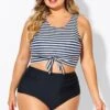 Black & White Striped Knotted Crop Bikini Top 1 Black & White Striped Knotted Crop Bikini Top -Meetcurve Shop b debk095002 1