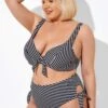 Black Stripes Knot Front Underwire Bikini Top -Meetcurve Shop b debk098001 1