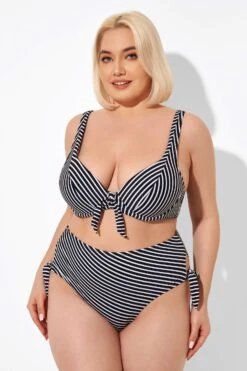 Black Stripes Knot Front Underwire Bikini Top -Meetcurve Shop b debk098001 4
