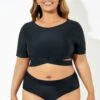 Black Cross Under The Bust Bikini Top With Sleeves -Meetcurve Shop b debk101001 1