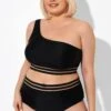 Black Mesh One Shoulder Backless Bikini Top