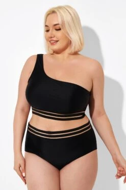 Black Mesh One Shoulder Backless Bikini Top -Meetcurve Shop b debk102001 3