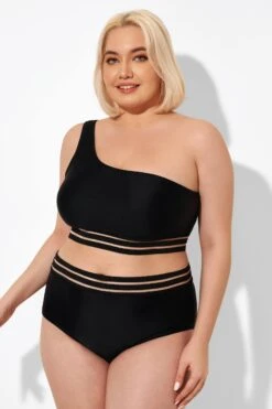 Black Mesh One Shoulder Backless Bikini Top -Meetcurve Shop b debk102001 5