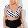 Black & White Gingham Bikini Top With Sleeves -Meetcurve Shop b debk103001 1