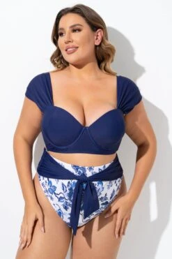 Blue Tie-Back Sweetheart Neckline Underwire Bikini Top 13 Blue Tie-Back Sweetheart Neckline Underwire Bikini Top -Meetcurve Shop b debk105001 5
