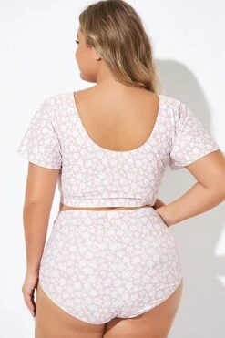 Floral Print V-neck Flutter Sleeve Bikini Top -Meetcurve Shop b debk108002 2