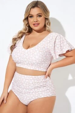 Floral Print V-neck Flutter Sleeve Bikini Top -Meetcurve Shop b debk108002 6