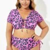 Sexy Pink Leopard Print Lace Up Bikini Top -Meetcurve Shop b debk109001 1 1
