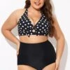 Polka Dot V Neck Front Knot Bikini Top -Meetcurve Shop b debk139001 1 1