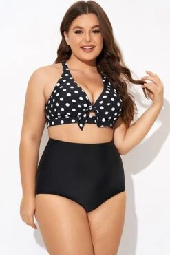 Polka Dot V Neck Front Knot Bikini Top -Meetcurve Shop b debk139001 3