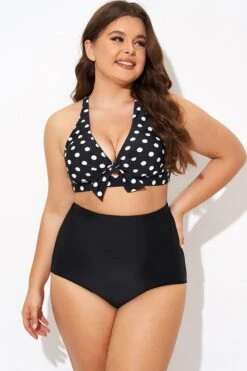 Polka Dot V Neck Front Knot Bikini Top -Meetcurve Shop b debk139001 4