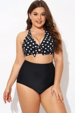 Polka Dot V Neck Front Knot Bikini Top -Meetcurve Shop b debk139001 5