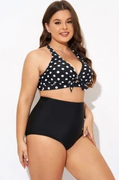 Polka Dot V Neck Front Knot Bikini Top -Meetcurve Shop b debk139001 6