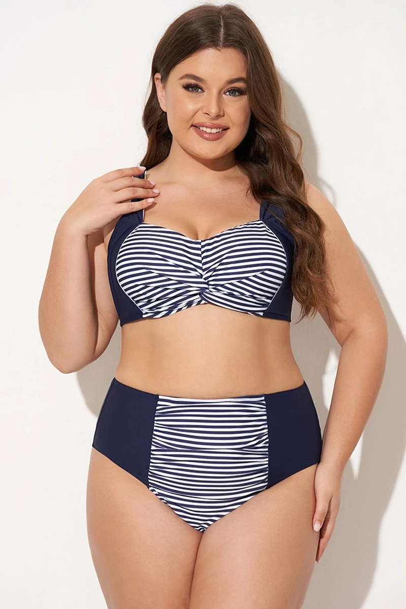 Navy Striped Twist-Front Bikini Top 3 Navy Striped Twist-Front Bikini Top