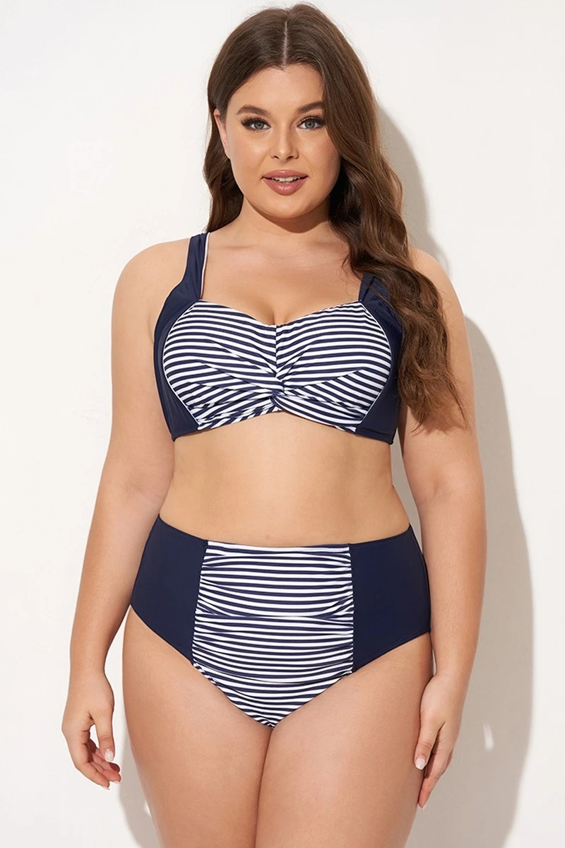 Navy Striped Twist-Front Bikini Top 5 Navy Striped Twist-Front Bikini Top - Image 3