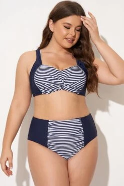 Navy Striped Twist-Front Bikini Top 11 Navy Striped Twist-Front Bikini Top -Meetcurve Shop b debk141001 4