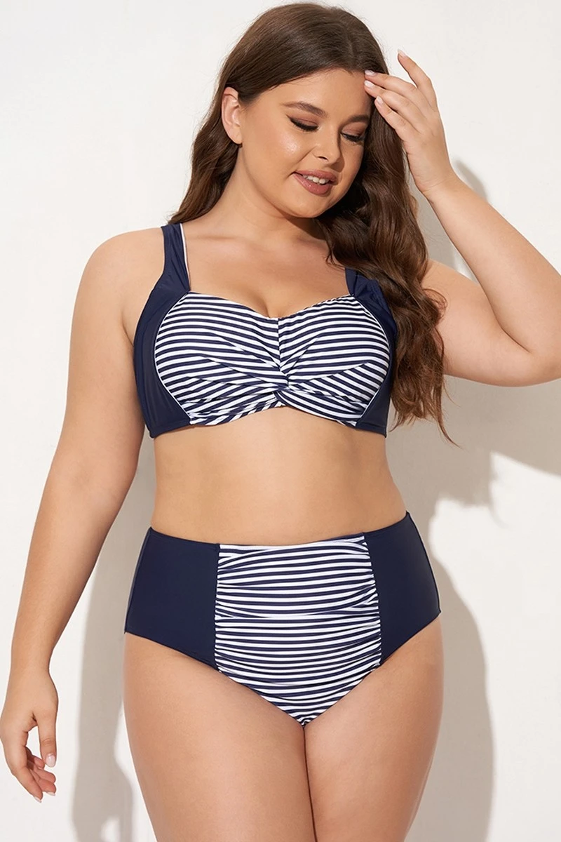 Navy Striped Twist-Front Bikini Top 6 Navy Striped Twist-Front Bikini Top - Image 4