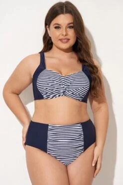 Navy Striped Twist-Front Bikini Top 12 Navy Striped Twist-Front Bikini Top -Meetcurve Shop b debk141001 5