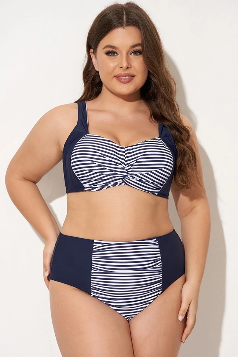 Navy Striped Twist-Front Bikini Top 7 Navy Striped Twist-Front Bikini Top - Image 5