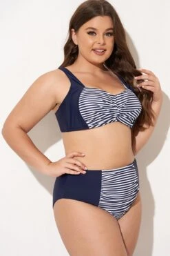 Navy Striped Twist-Front Bikini Top 13 Navy Striped Twist-Front Bikini Top -Meetcurve Shop b debk141001 6