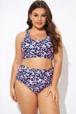 Flattering Peach Leopard Pull-on Design Bikini Top -Meetcurve Shop b debk143001 3