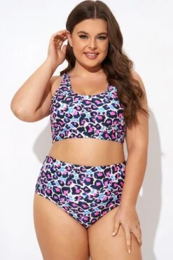 Flattering Peach Leopard Pull-on Design Bikini Top -Meetcurve Shop b debk143001 4