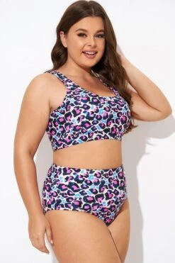 Flattering Peach Leopard Pull-on Design Bikini Top -Meetcurve Shop b debk143001 5