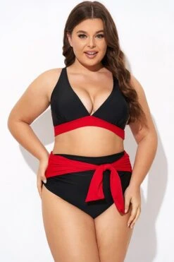Black And Red V Neck Bikini Top -Meetcurve Shop b debk144001 4