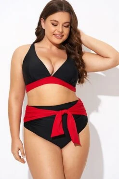 Black And Red V Neck Bikini Top -Meetcurve Shop b debk144001 5