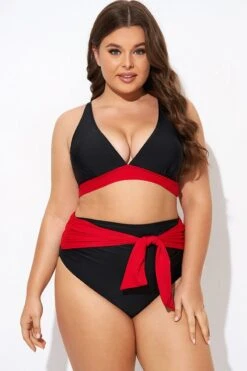 Black And Red V Neck Bikini Top -Meetcurve Shop b debk144001 6