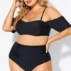 Black Lace Up Off The Shoulder Ruffle Bikini Top -Meetcurve Shop b debk145001 1