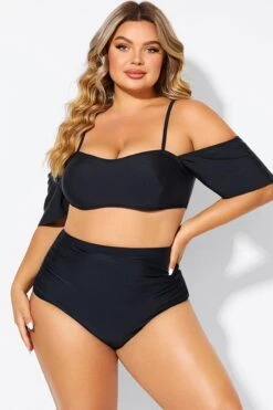 Black Lace Up Off The Shoulder Ruffle Bikini Top -Meetcurve Shop b debk145001 5