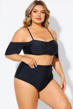 Black Lace Up Off The Shoulder Ruffle Bikini Top -Meetcurve Shop b debk145001 6