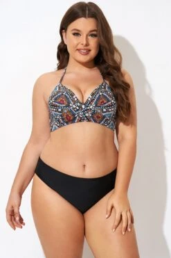 Tribal Pattern Twist Halter Sexy Bikini Top -Meetcurve Shop b debk146001 3