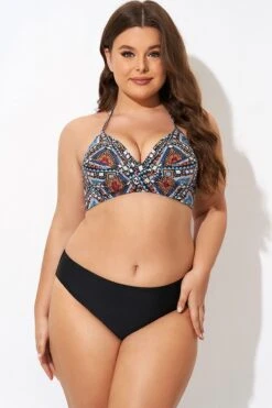 Tribal Pattern Twist Halter Sexy Bikini Top -Meetcurve Shop b debk146001 4