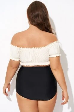 Retro White Ruffles Bardot Sleeves Bikini Top 9 Retro White Ruffles Bardot Sleeves Bikini Top -Meetcurve Shop b debk147001 2