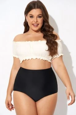Retro White Ruffles Bardot Sleeves Bikini Top 10 Retro White Ruffles Bardot Sleeves Bikini Top -Meetcurve Shop b debk147001 3