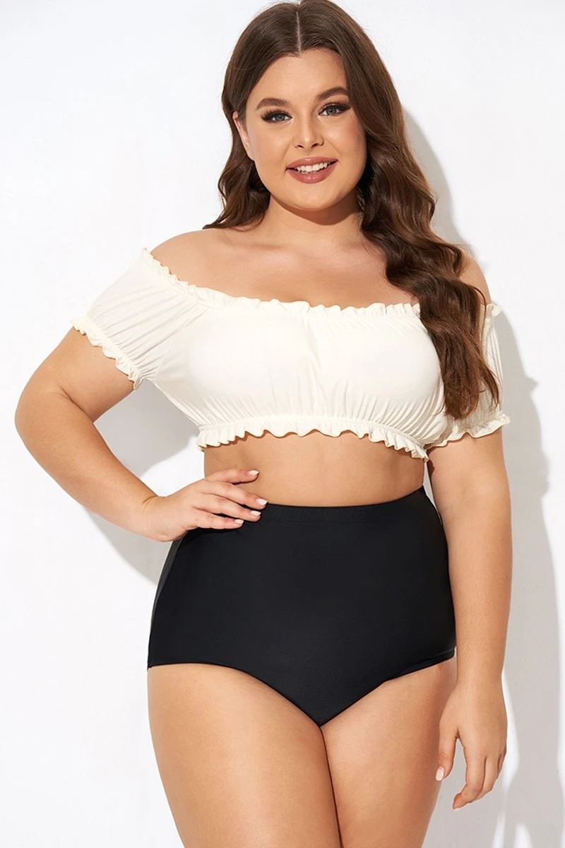 Retro White Ruffles Bardot Sleeves Bikini Top 7 Retro White Ruffles Bardot Sleeves Bikini Top - Image 5
