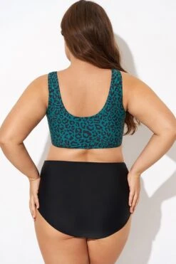 Green Leopard Print Knot Swim Bikini Top -Meetcurve Shop b debk148001 2