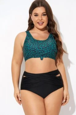 Green Leopard Print Knot Swim Bikini Top -Meetcurve Shop b debk148001 5