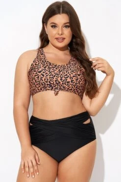 Leopard Print Scoop Neck Front Women Bikini Top -Meetcurve Shop b debk148002 3