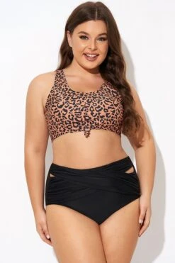 Leopard Print Scoop Neck Front Women Bikini Top -Meetcurve Shop b debk148002 4