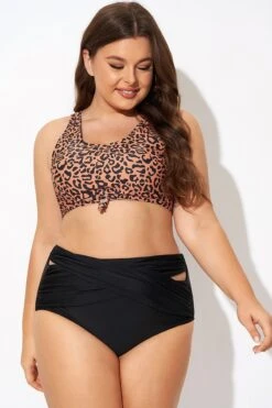 Leopard Print Scoop Neck Front Women Bikini Top -Meetcurve Shop b debk148002 5