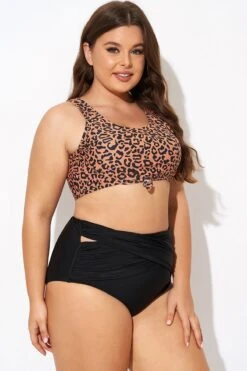 Leopard Print Scoop Neck Front Women Bikini Top -Meetcurve Shop b debk148002 6